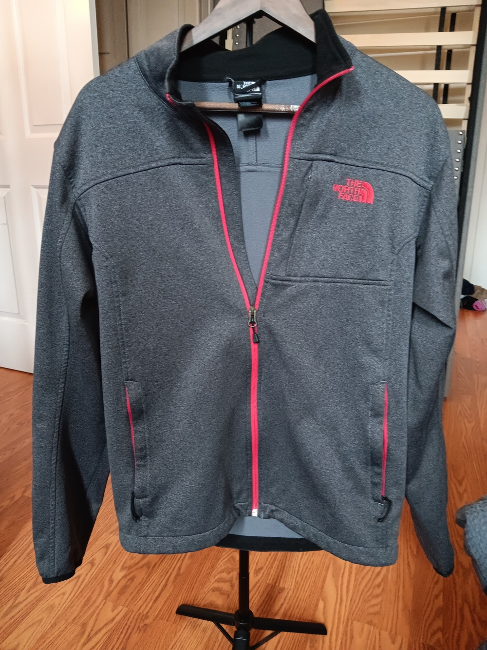 The North Face Men's Grey Softshell Jacket with Rose Accents
